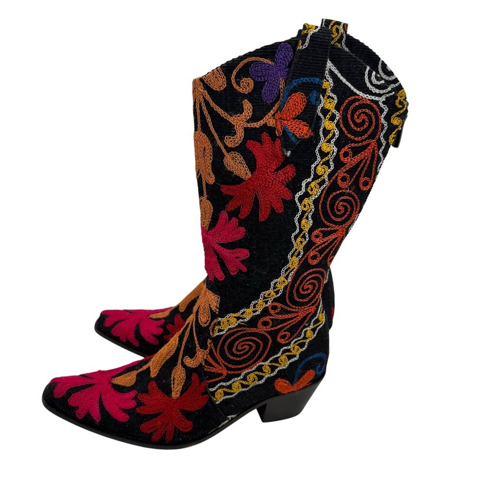 Vintage Velvet Road embroidered pointed toe tall boots